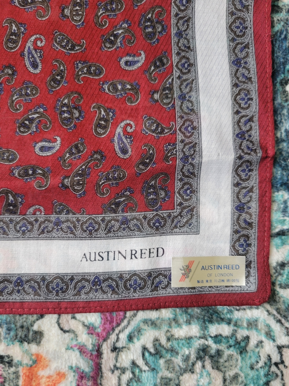 Austin Reed Red Paisley Silk Pocket Square - Picture 4 of 5